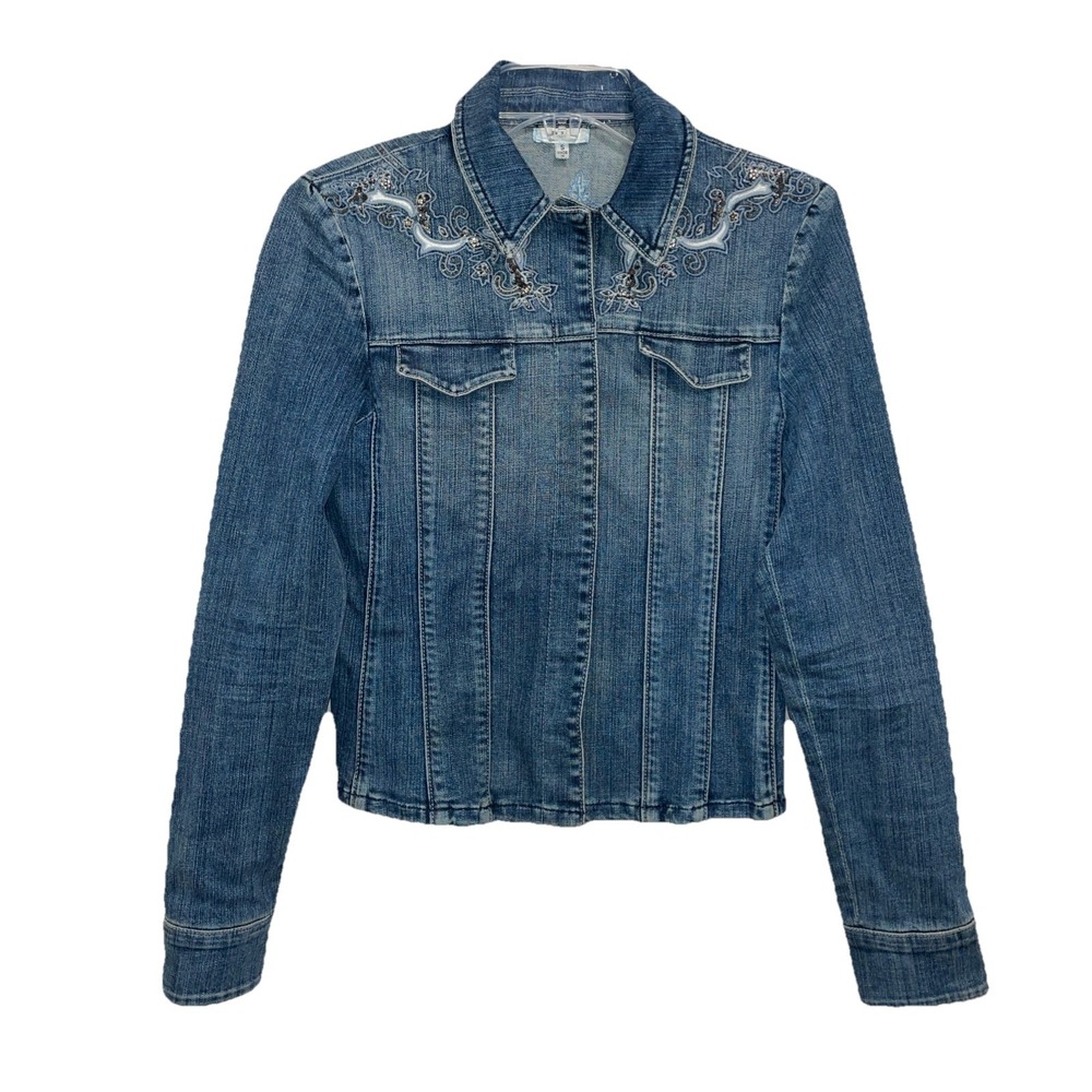 Reba Vintage Denim Long Sleeve Embroidered Denim Shirt/Jacket Womens Size Small
